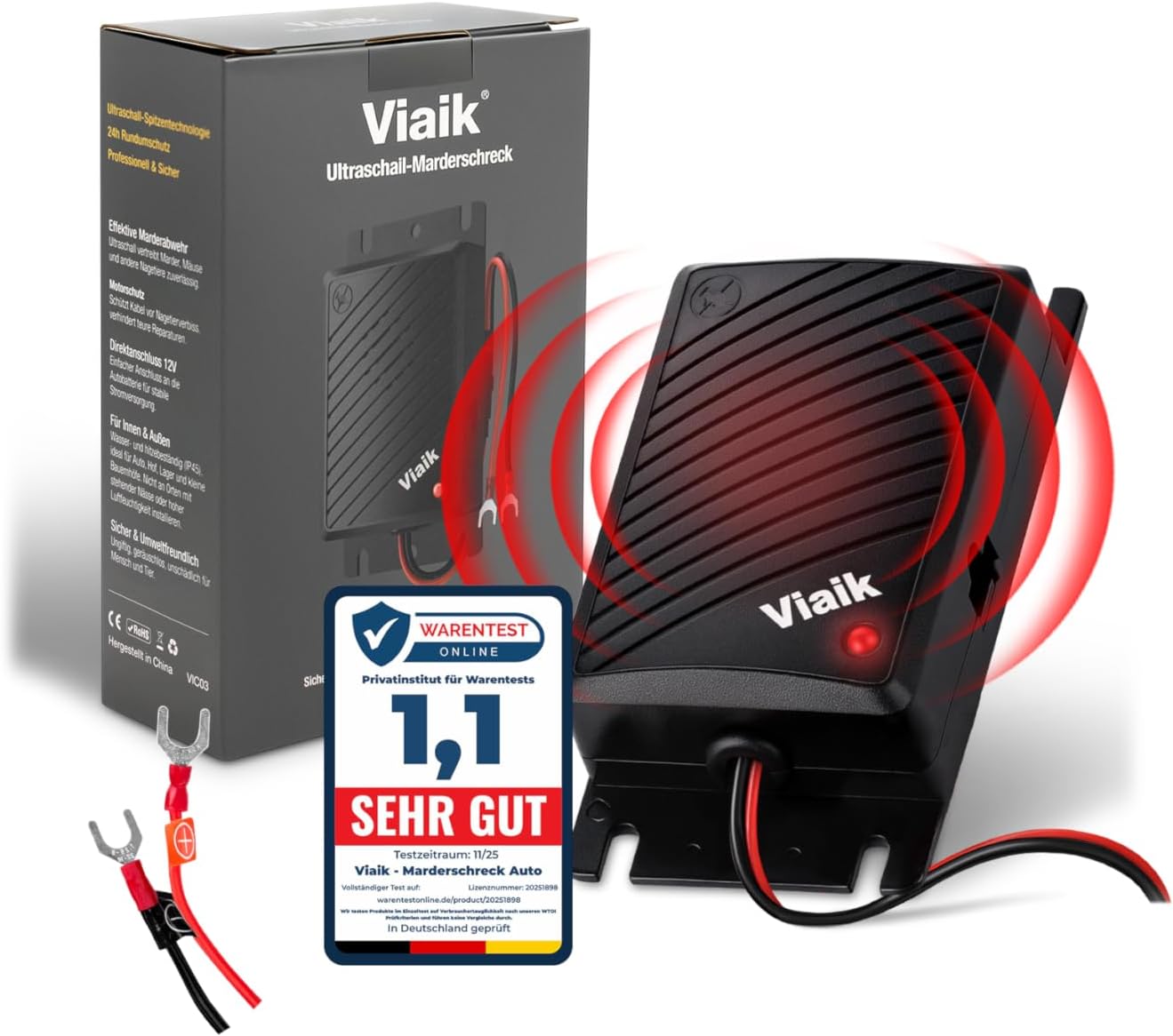 Marten Deterrent Car with Ultrasound, Direct Connection to 12 V Car Battery, Marten Repellent & Marten Protection for Car, Engine Compartment, Effective Mader Deterrent for Repelling Marten