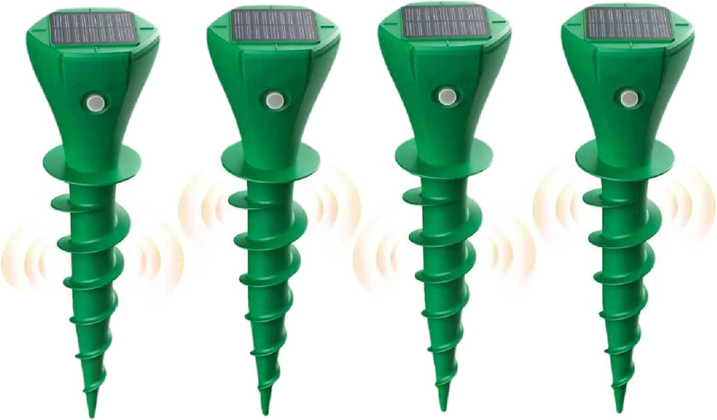 Solar Mole Repellent, Pack of 4, Ultrasonic Vole & Mole Repellent, Solar Powered, Waterproof, Environmentally Friendly, for Garden & Lawn