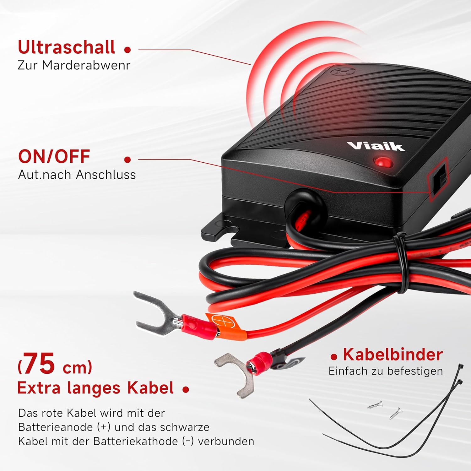 Marten Deterrent Car 12 V - Ultrasonic Marten Repellent with Direct Connection to Car Battery and Automatic Operation - Marten Deterrent for Car and Engine Compartment