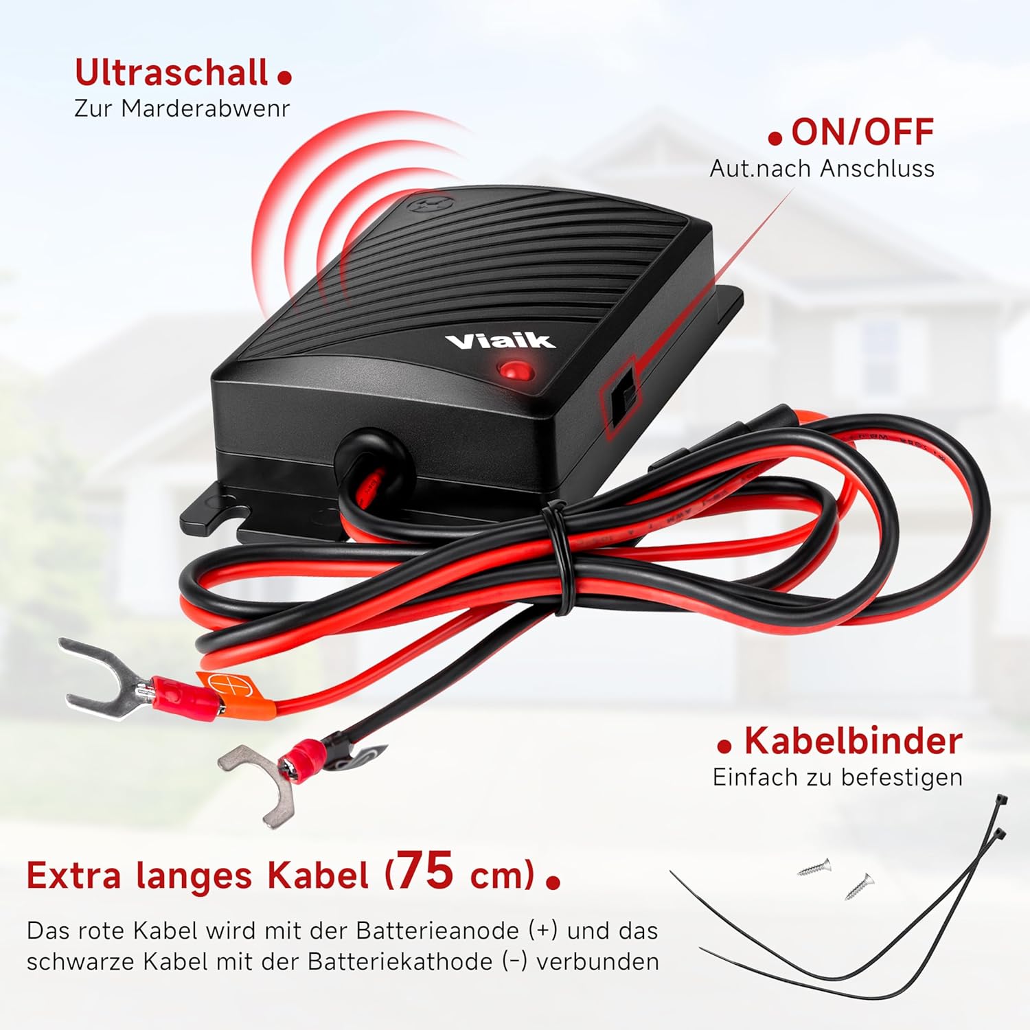 Marten Deterrent Car with Ultrasound, Direct Connection to 12 V Car Battery, Marten Repellent & Marten Protection for Car, Engine Compartment, Effective Mader Deterrent for Repelling Marten