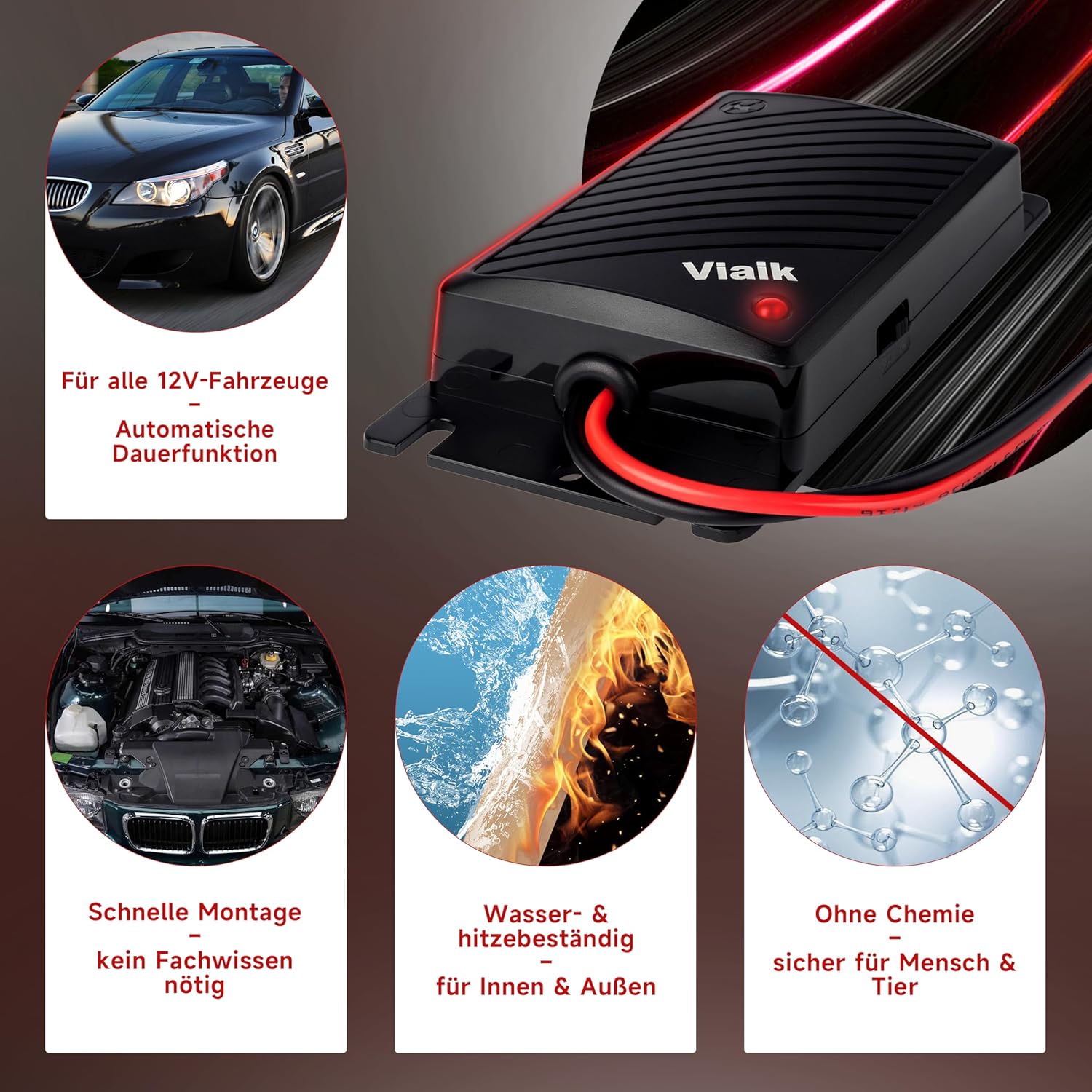 Marten Deterrent Car with Ultrasound, Direct Connection to 12 V Car Battery, Marten Repellent & Marten Protection for Car, Engine Compartment, Effective Mader Deterrent for Repelling Marten