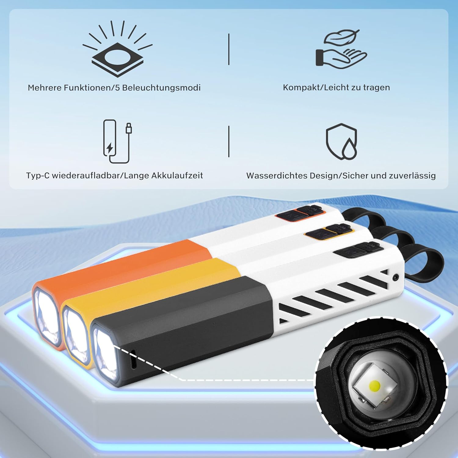 Rechargeable LED Torch with Powerful Bulb, Retractable and Zoomable Portable Mini Torch, 3 Brightness Levels, 3 Light Modes, Suitable for Outdoor Adventures, Night Activities [Energy Class F]