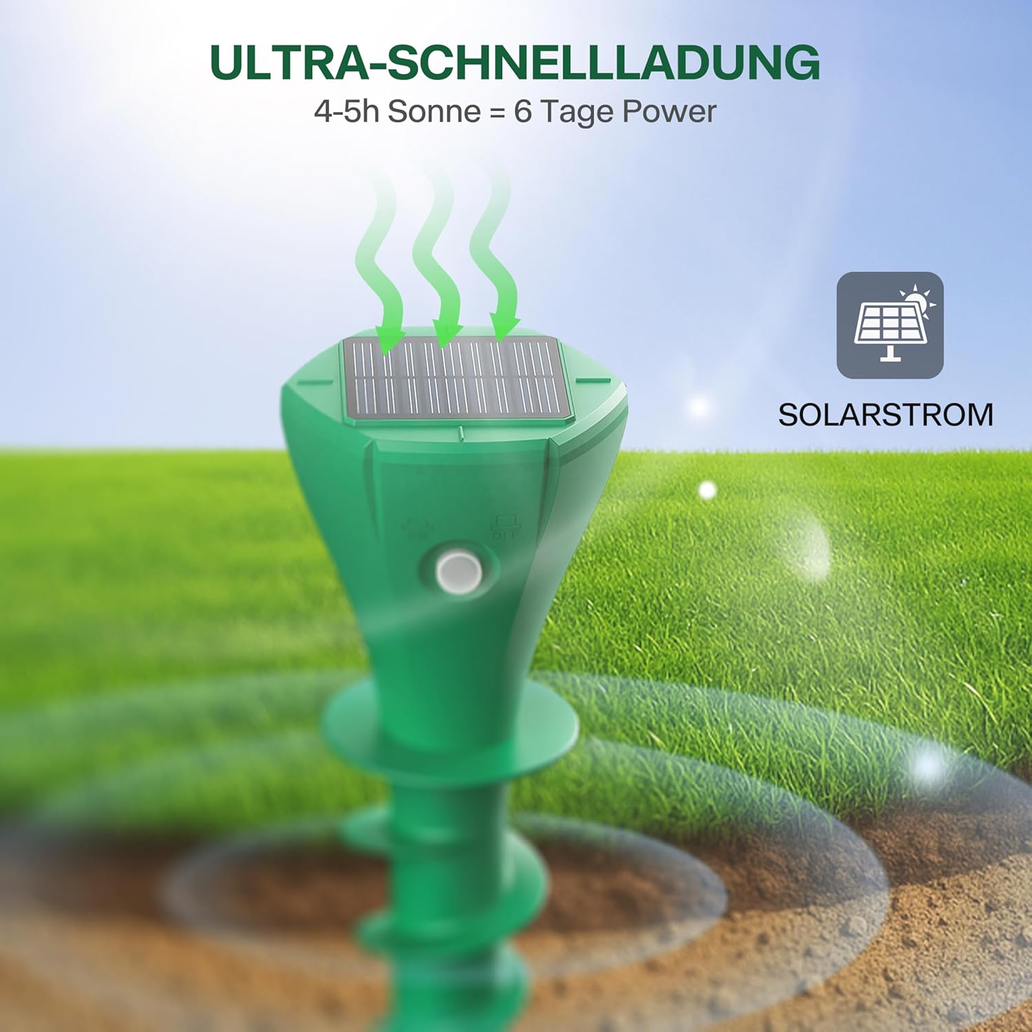 Solar Mole Repellent, Pack of 4, Ultrasonic Vole & Mole Repellent, Solar Powered, Waterproof, Environmentally Friendly, for Garden & Lawn