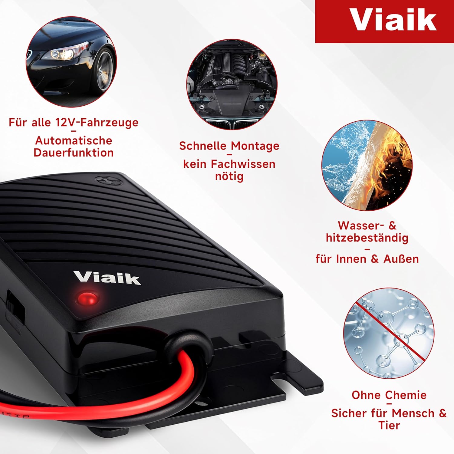 Marten Deterrent Car 12 V - Ultrasonic Marten Repellent with Direct Connection to Car Battery and Automatic Operation - Marten Deterrent for Car and Engine Compartment