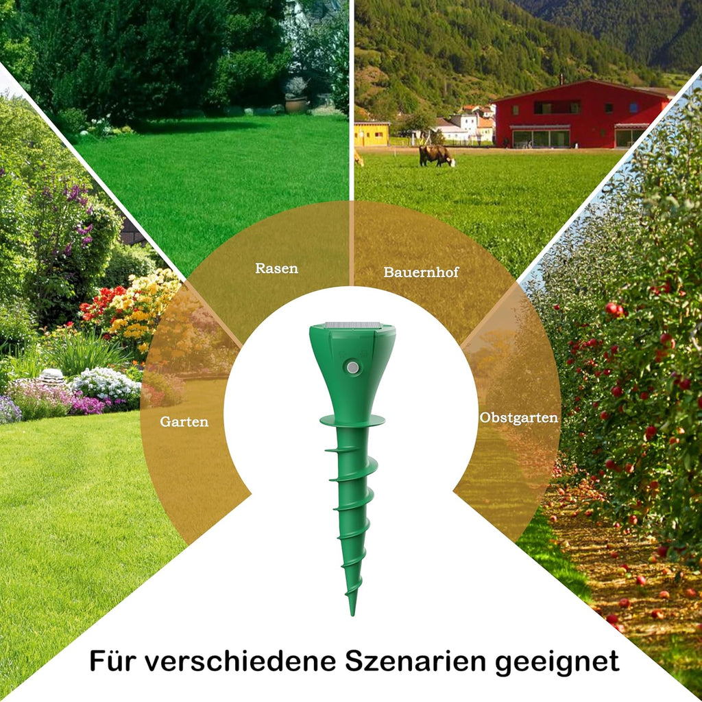 Solar Mole Repellent, Pack of 4, Ultrasonic Vole & Mole Repellent, Solar Powered, Waterproof, Environmentally Friendly, for Garden & Lawn